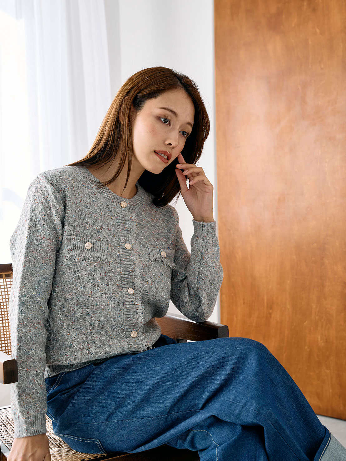 ツイードライクニットカーディガン(he001)