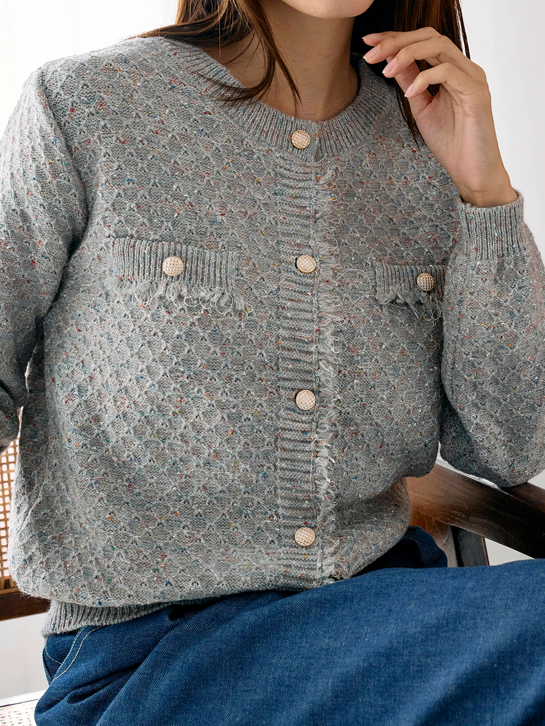 ツイードライクニットカーディガン(he001)