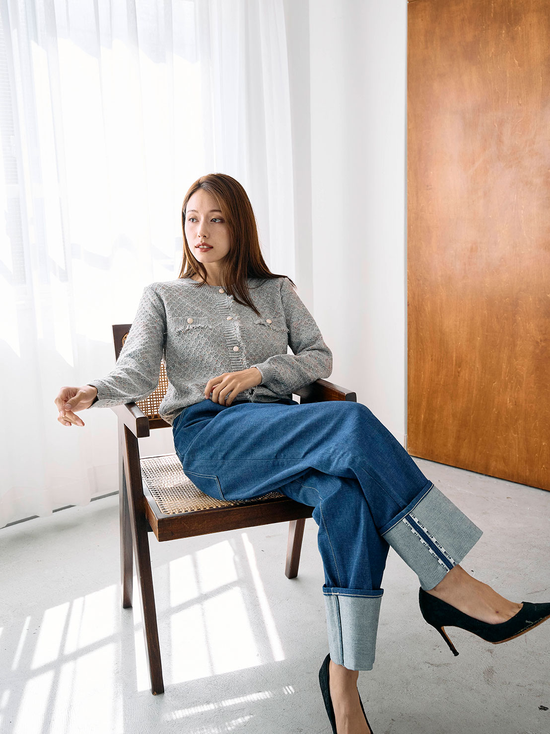 ツイードライクニットカーディガン(he001)