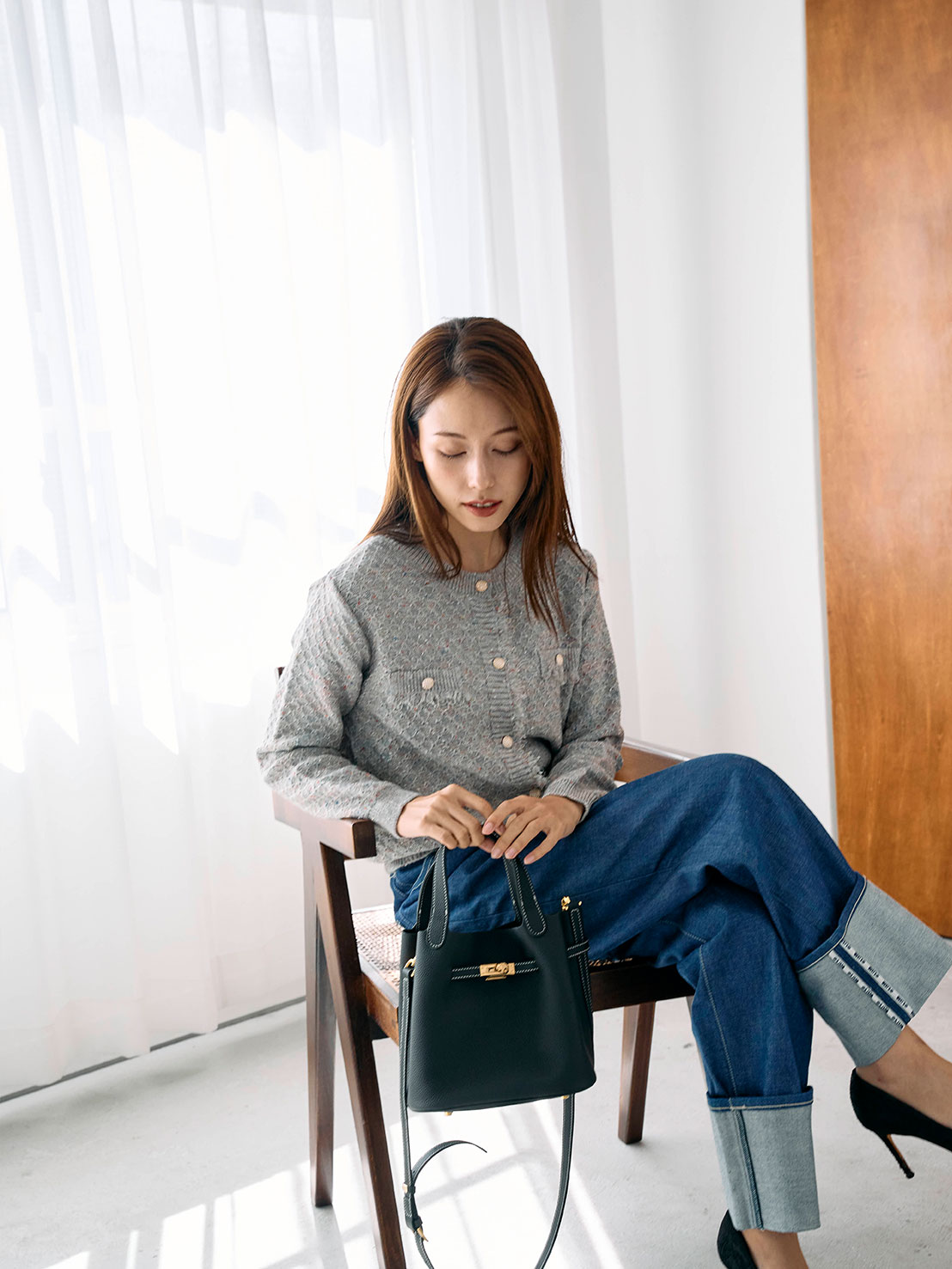 ツイードライクニットカーディガン(he001)