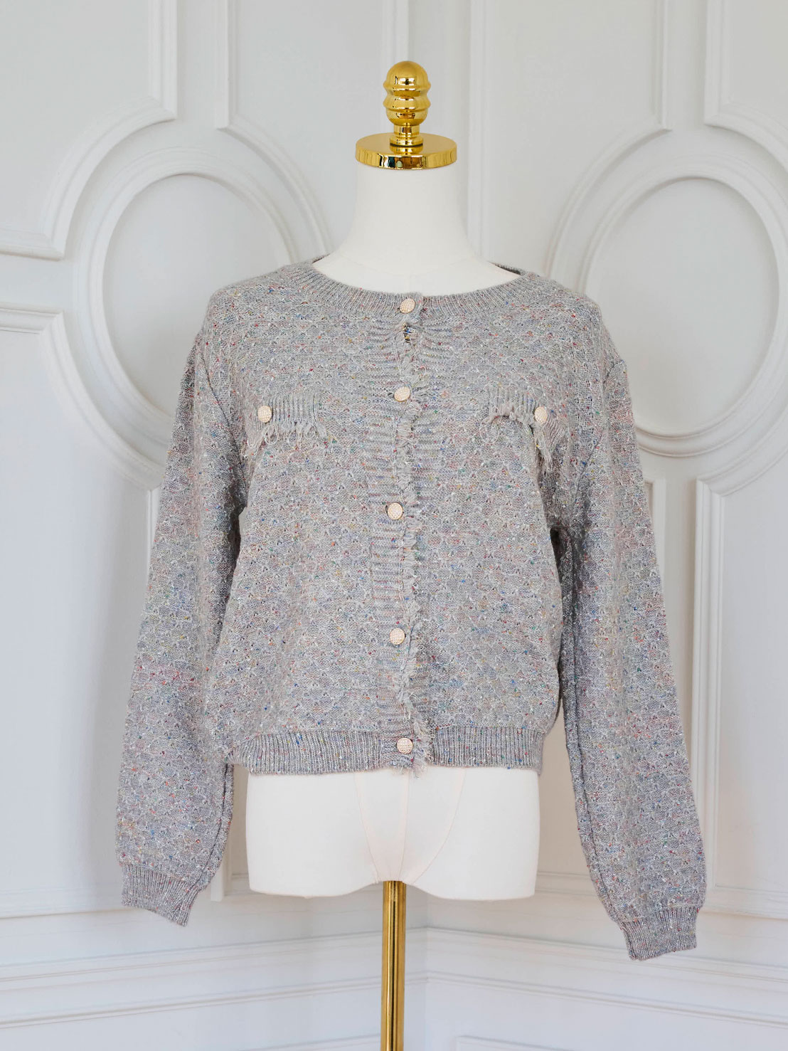 ツイードライクニットカーディガン(he001)