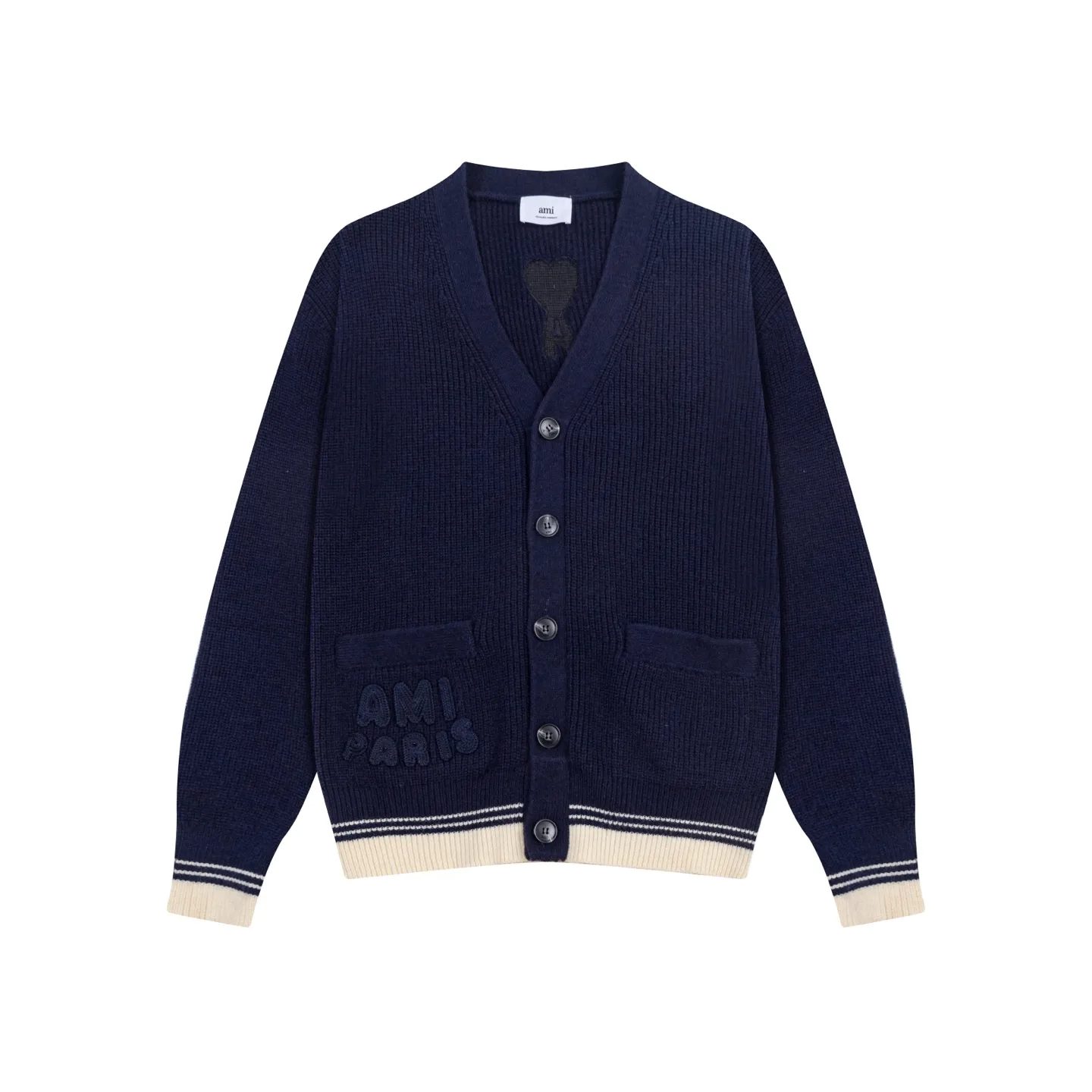 AMI PARIS（アミ パリス） オーバーサイズ ウール カーディガン 男女兼用ロゴニット