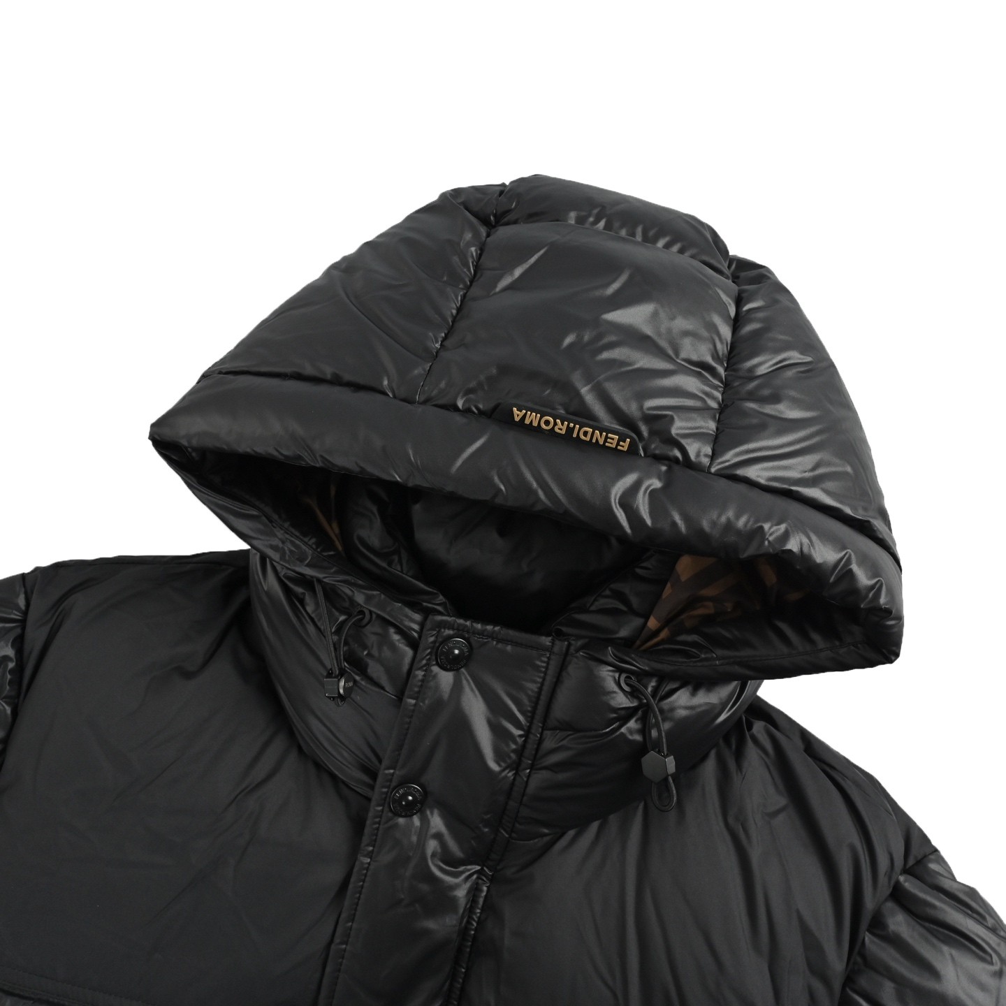 FENDI フェンディ 25FW 袖標拼接 フード付きダウンジャケット ブラック