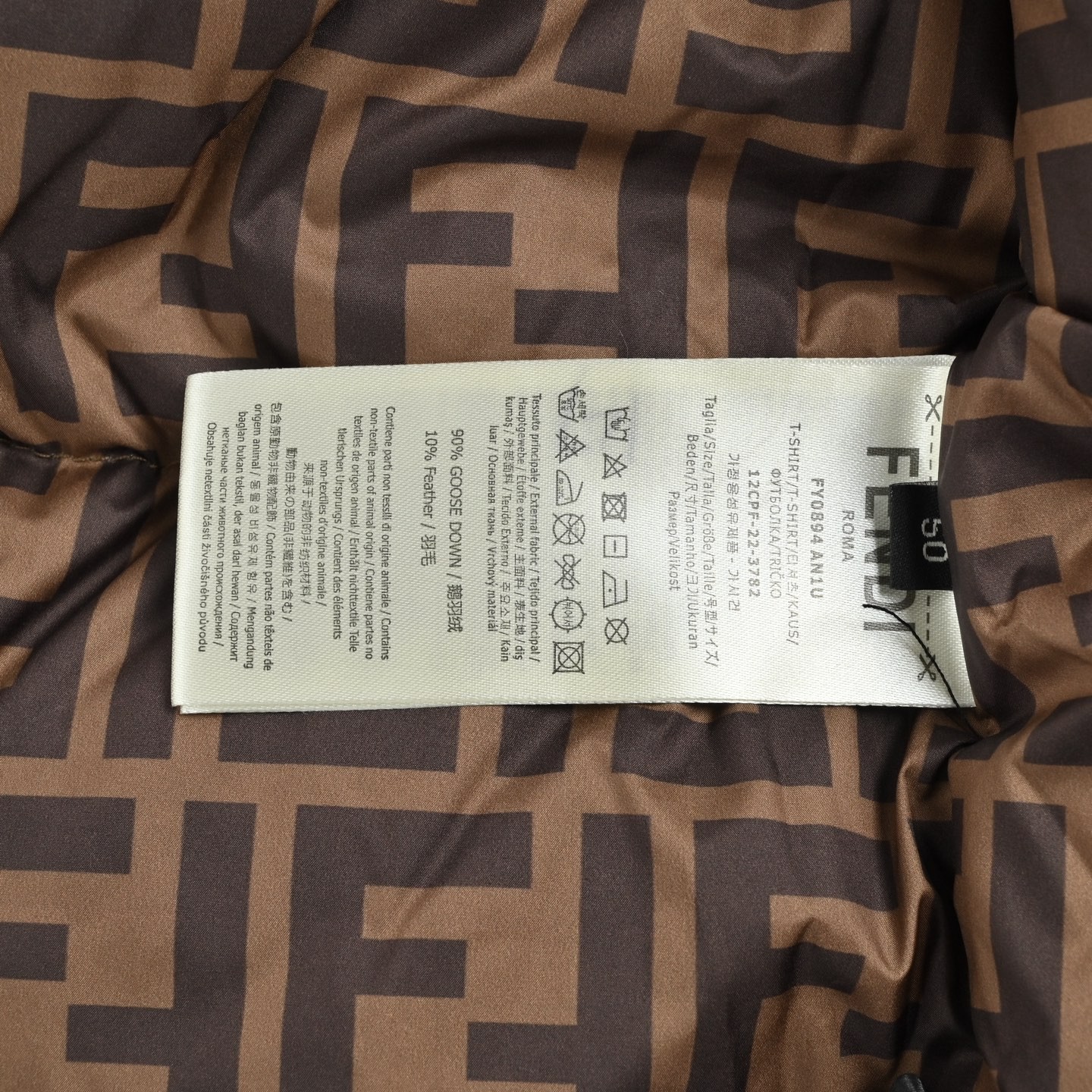 FENDI フェンディ 25FW 袖標拼接 フード付きダウンジャケット ブラック