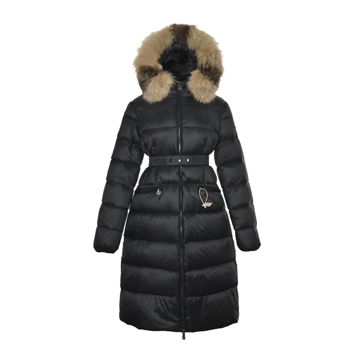 MONCLER モンクレール HERMIFUR 毛領リブ腰ロングダウンジャケット