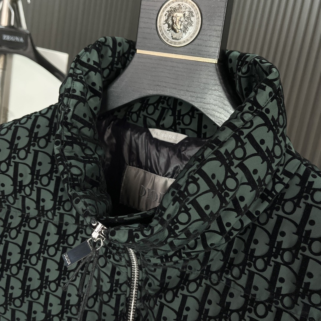 Dior ディオール 2025ss メンズ 立領 ダウンジャケット ブラックグレーン柄