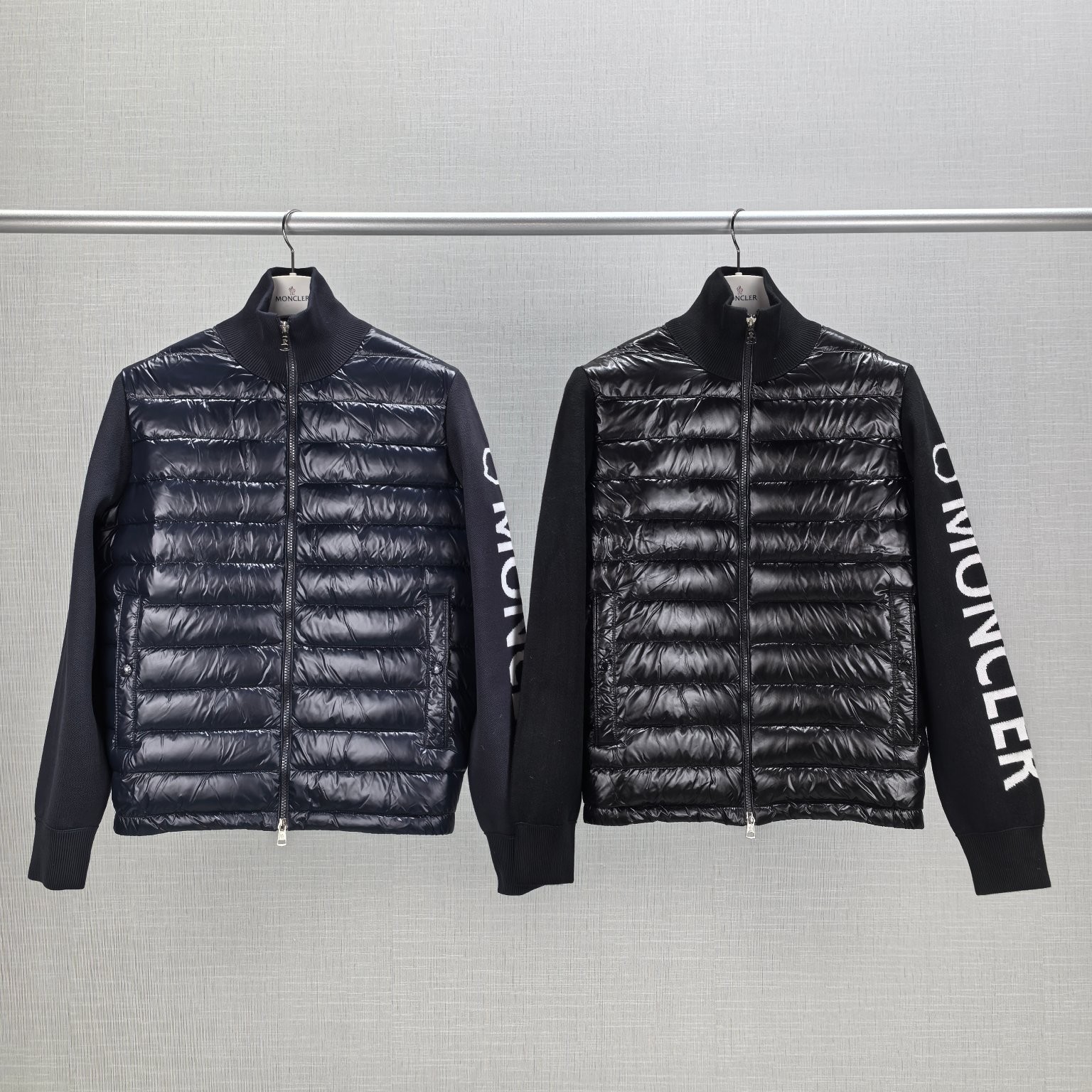 MONCLER モンクレール M29 パイロットカラー ニットリボン LOGOプリント ダウンジャケット ブラック/ネイビー