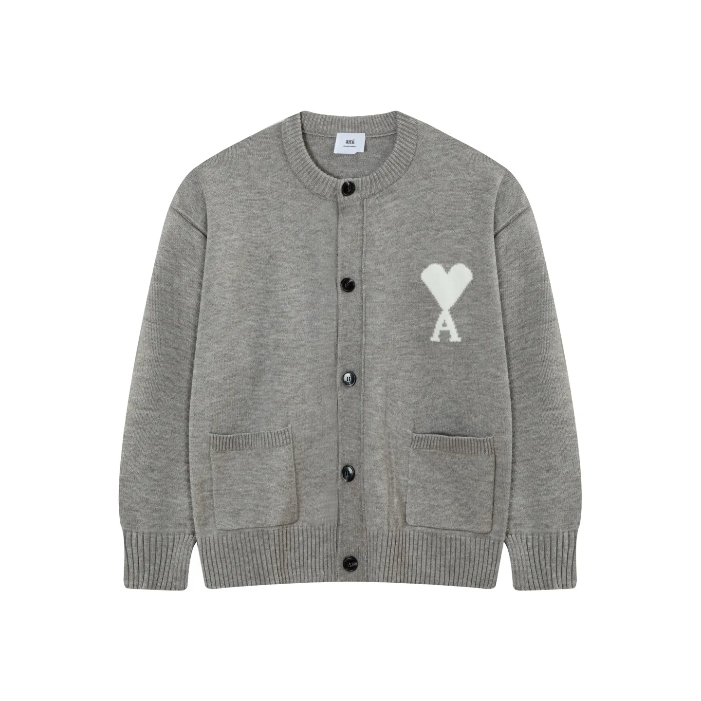 AMI PARIS（アミ パリス） オーバーサイズ ウール カーディガン 男女兼用ロゴニット