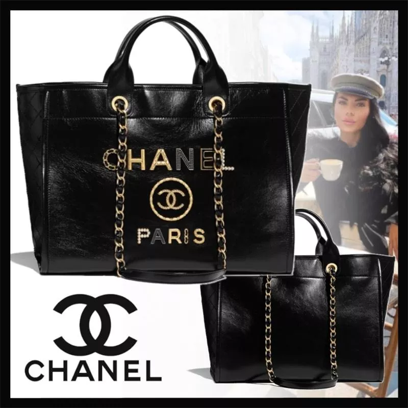 【CHANEL】シャネル☆ラージ トート カーフ　黒　CC ロゴ A66941