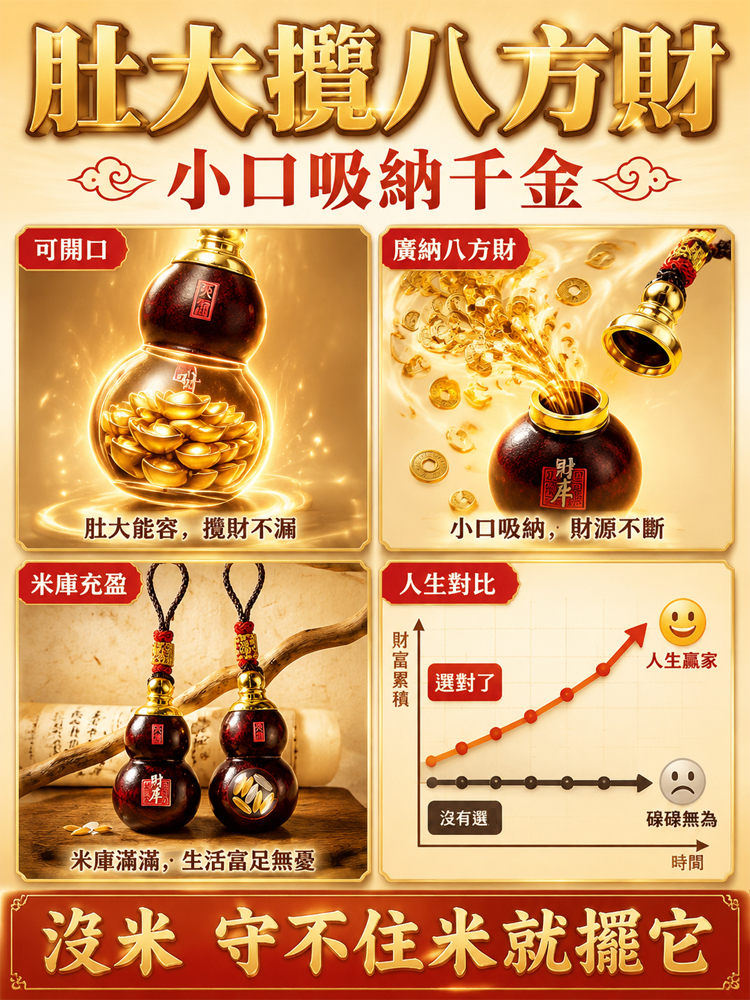 隨身微型聚寶盆！正宗泰山桃木七粒米財庫葫蘆 | 肚大吞金，馬上戴，馬上轉運！