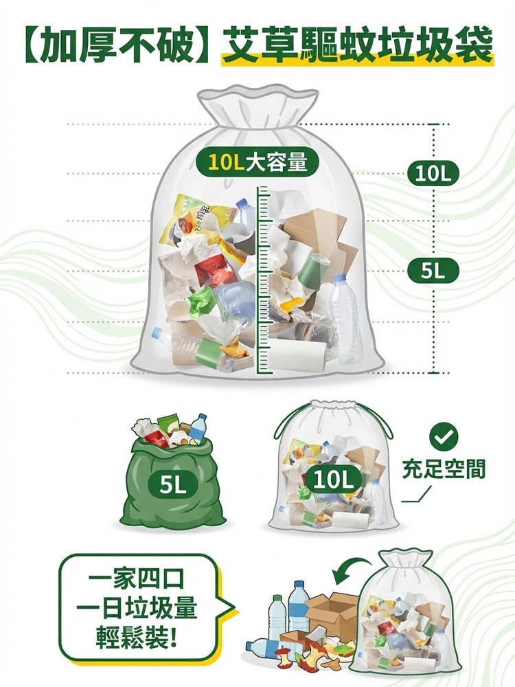 【加厚不破】艾草驅蚊垃圾袋