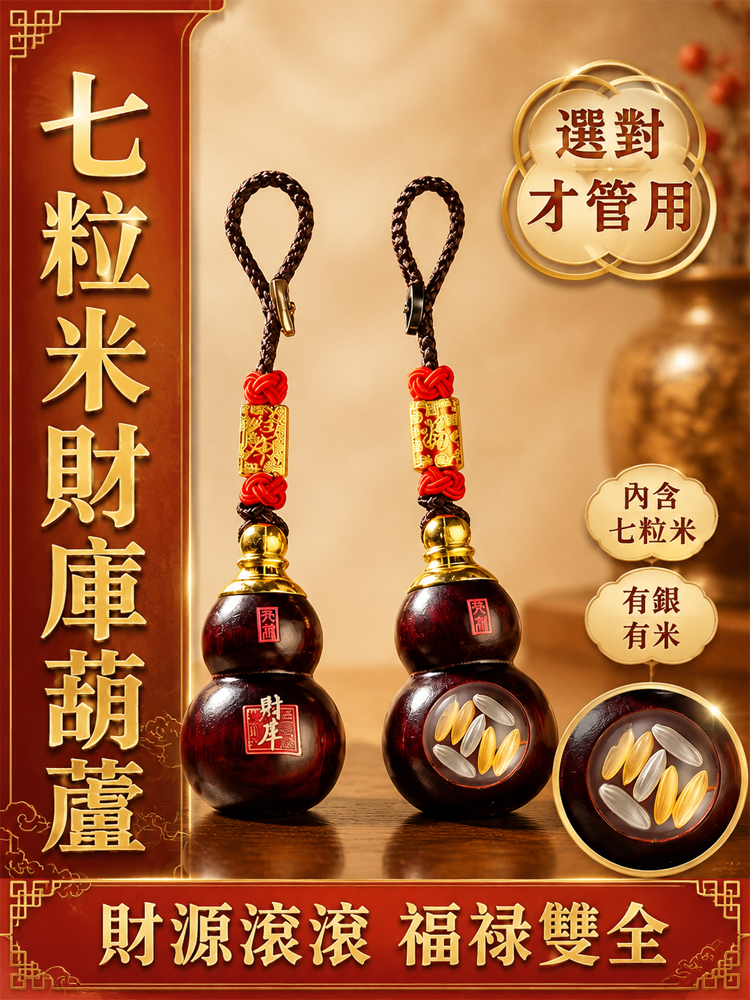 隨身微型聚寶盆！正宗泰山桃木七粒米財庫葫蘆 | 肚大吞金，馬上戴，馬上轉運！