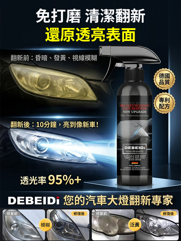汽車大燈去黃翻新噴霧