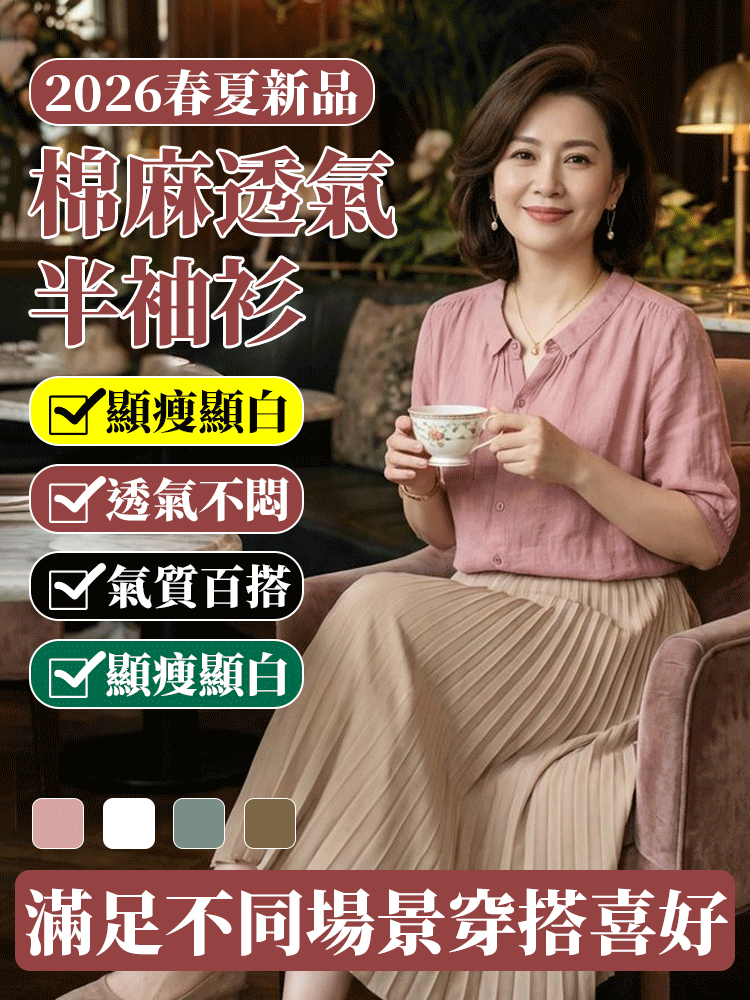 棉麻透氣半袖衫