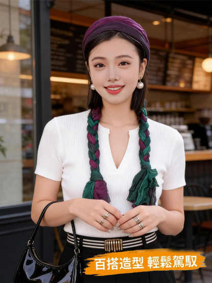 百搭手工編織辮子春夏防曬褶皺包頭巾