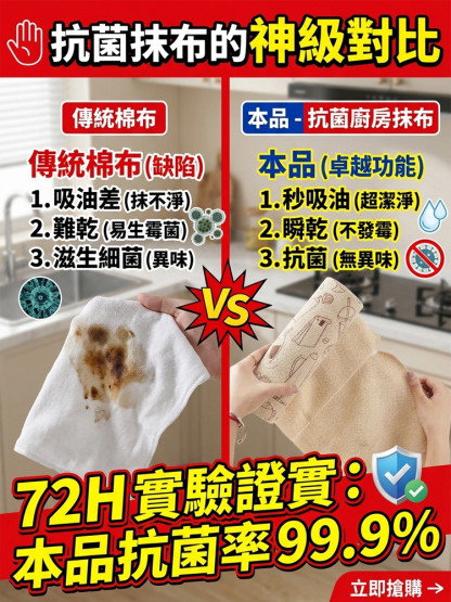 【乾濕兩用超強吸污】印花手撕多功能抹布