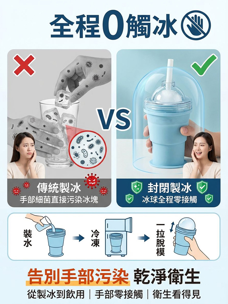 【一秒折疊 製冰暢飲】便攜式折疊冰球杯