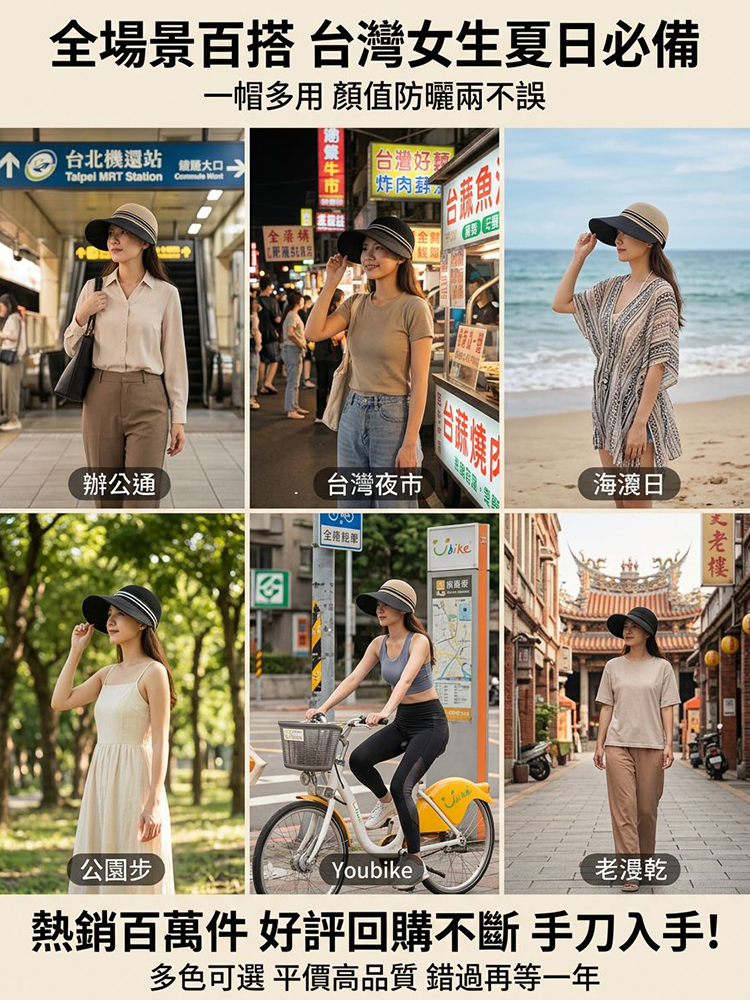 鏤空透氣大帽簷防曬帽