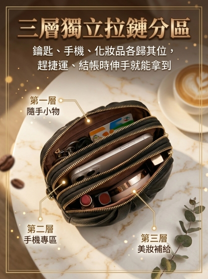 【多隔層】斜挎皮質貝殼包