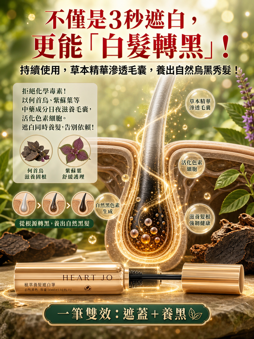 「3秒遮白」一梳黑小金管白髮自然補色筆