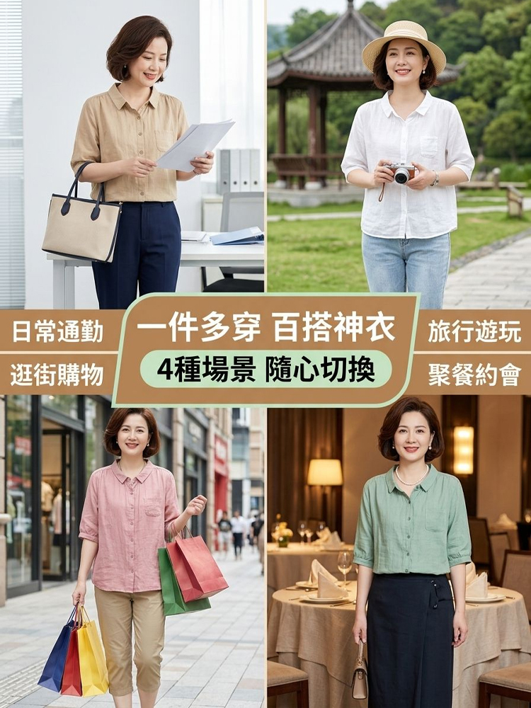 棉麻透氣半袖衫