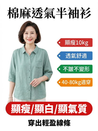 棉麻透氣半袖衫