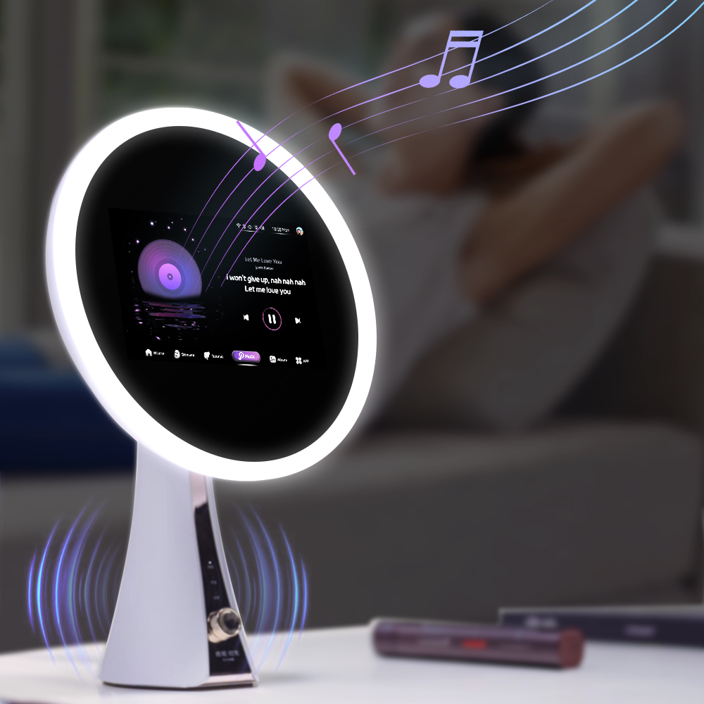 Vercon  New Hot Selling Adjustable LED Light Desktop Smart Beauty Mirror Bluetooth Speaker WiFi Applying Makeup Great Gift Idea
