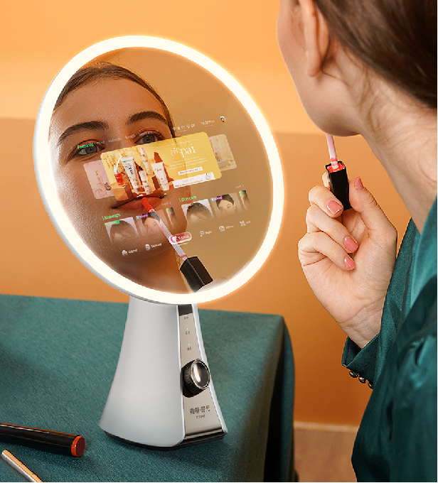 Vercon  New Hot Selling Adjustable LED Light Desktop Smart Beauty Mirror Bluetooth Speaker WiFi Applying Makeup Great Gift Idea