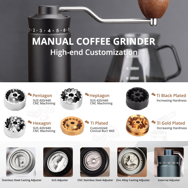 Kingze Coffee Accessories Tools Espresso Coffee Maker Adjustable Machine Hand Crank Portable Coffee Bean Grinder Mill