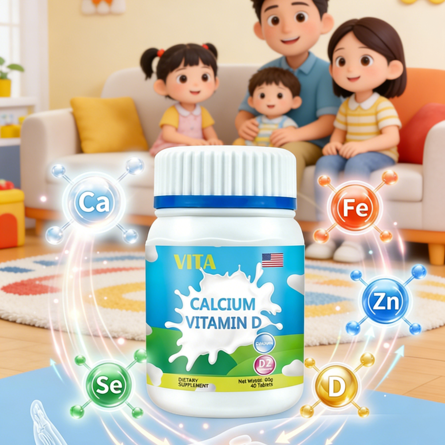 วิตามินเด็กแบบเคี้ยว แคลเซียม เหล็ก สังกะสี ซีลีเนียม | รสผลไม้ทานง่าย | ช่วยเสริมการเจริญเติบโตและภูมิคุ้มกัน | อาหารเสริมสำหรับเด็กวัยเจริญเติบโต