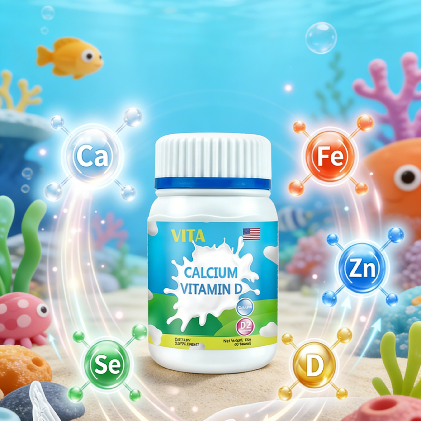 วิตามินเด็กแบบเคี้ยว แคลเซียม เหล็ก สังกะสี ซีลีเนียม | รสผลไม้ทานง่าย | ช่วยเสริมการเจริญเติบโตและภูมิคุ้มกัน | อาหารเสริมสำหรับเด็กวัยเจริญเติบโต