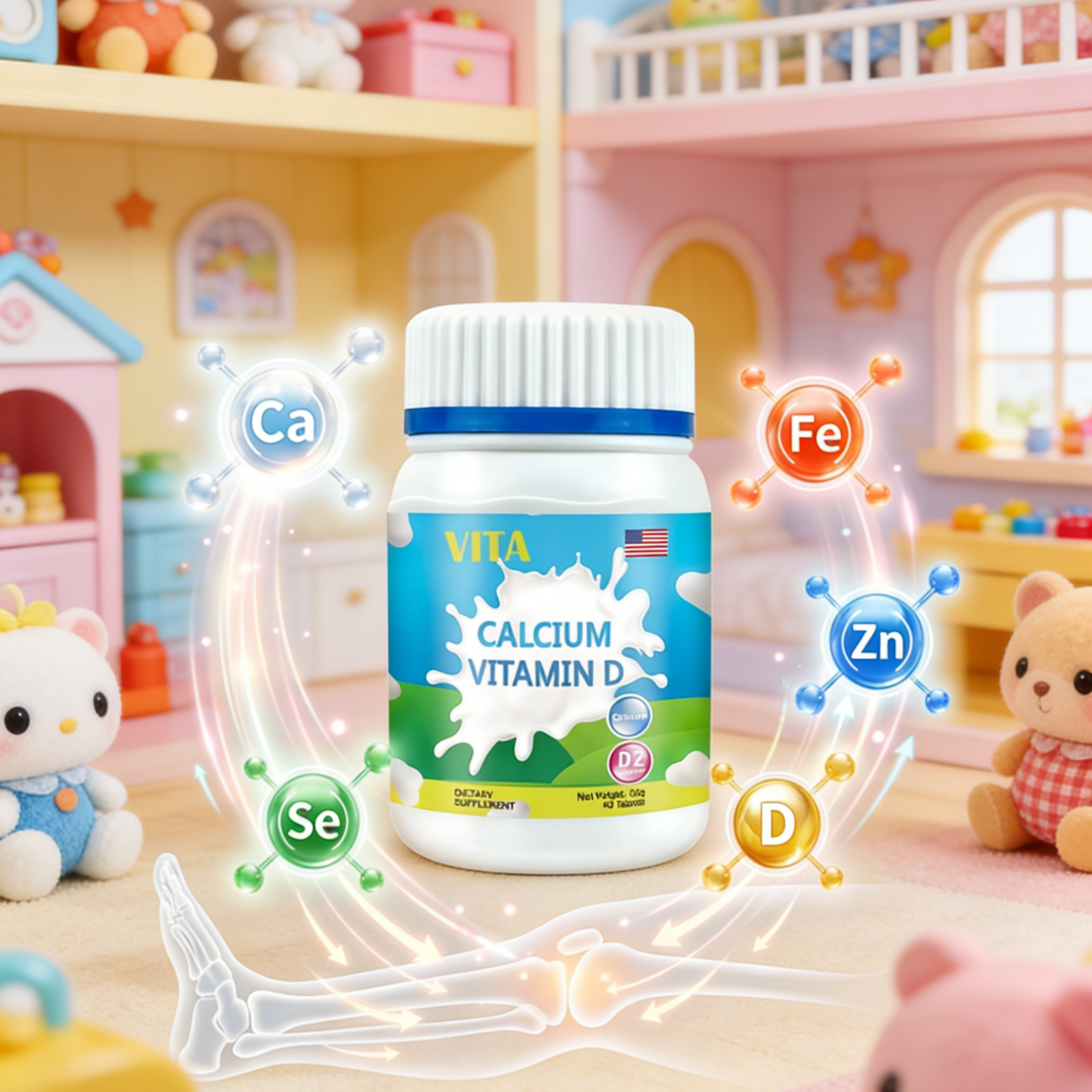 วิตามินเด็กแบบเคี้ยว แคลเซียม เหล็ก สังกะสี ซีลีเนียม | รสผลไม้ทานง่าย | ช่วยเสริมการเจริญเติบโตและภูมิคุ้มกัน | อาหารเสริมสำหรับเด็กวัยเจริญเติบโต