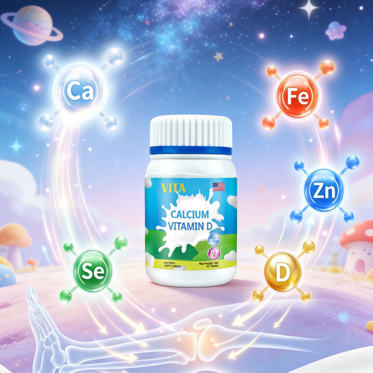 วิตามินเด็กแบบเคี้ยว แคลเซียม เหล็ก สังกะสี ซีลีเนียม | รสผลไม้ทานง่าย | ช่วยเสริมการเจริญเติบโตและภูมิคุ้มกัน | อาหารเสริมสำหรับเด็กวัยเจริญเติบโต