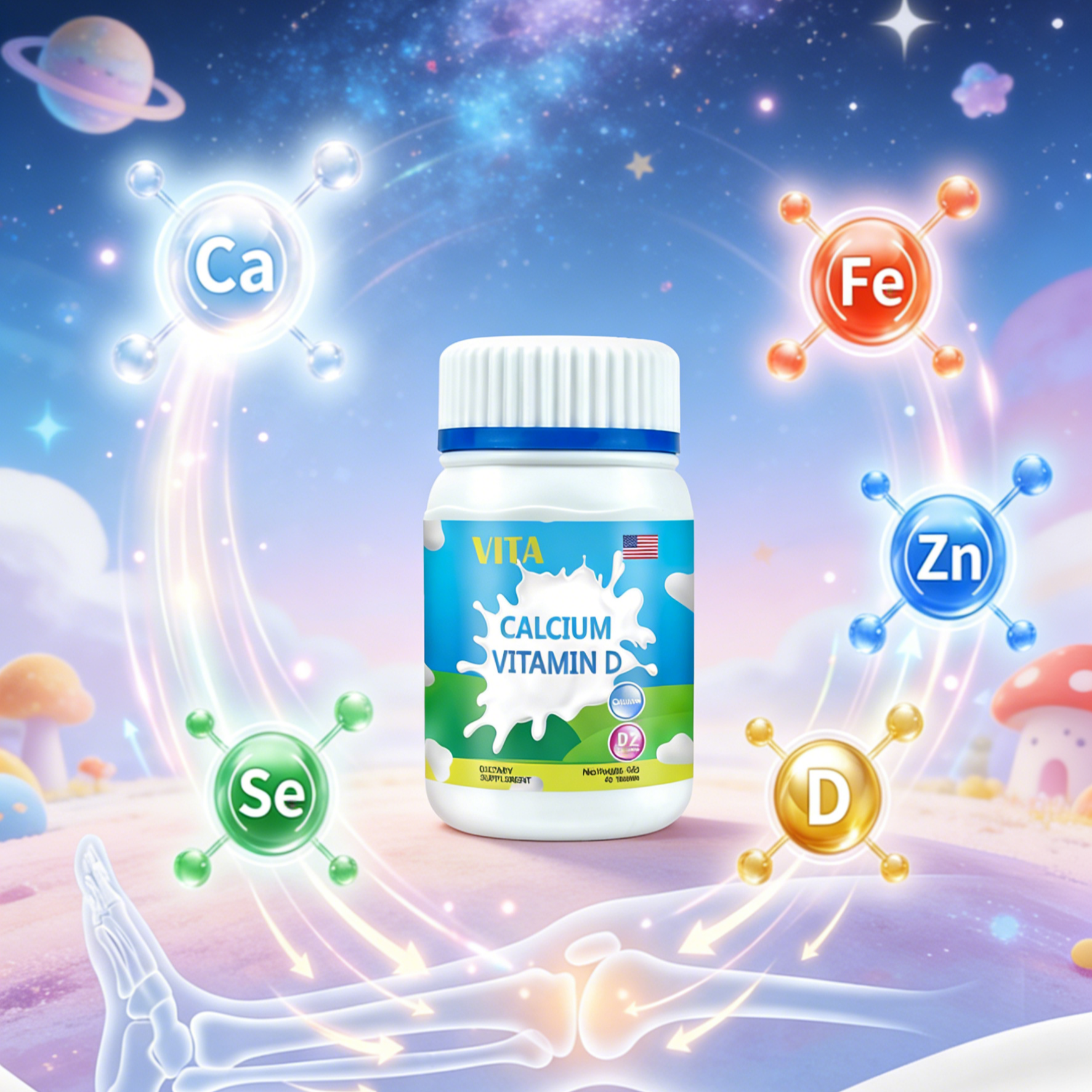 วิตามินเด็กแบบเคี้ยว แคลเซียม เหล็ก สังกะสี ซีลีเนียม | รสผลไม้ทานง่าย | ช่วยเสริมการเจริญเติบโตและภูมิคุ้มกัน | อาหารเสริมสำหรับเด็กวัยเจริญเติบโต