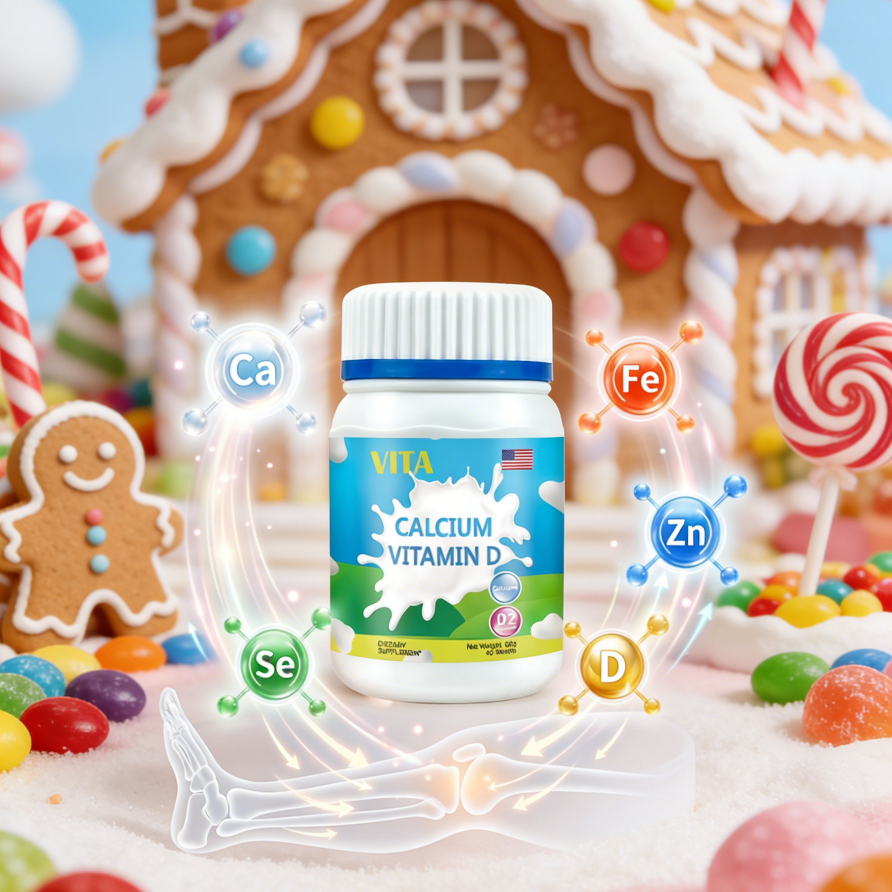 วิตามินเด็กแบบเคี้ยว แคลเซียม เหล็ก สังกะสี ซีลีเนียม | รสผลไม้ทานง่าย | ช่วยเสริมการเจริญเติบโตและภูมิคุ้มกัน | อาหารเสริมสำหรับเด็กวัยเจริญเติบโต