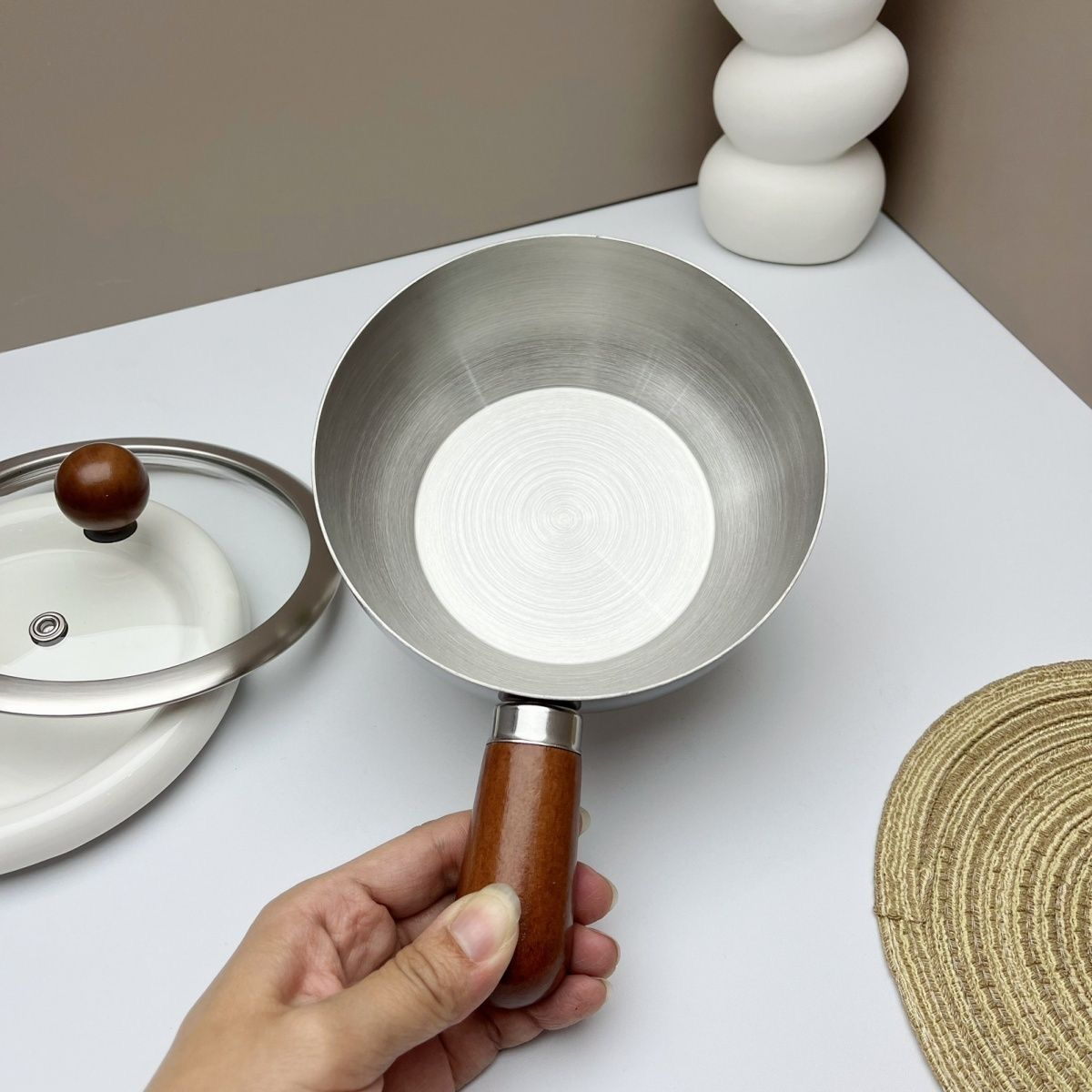 ステンレス製インスタントラーメン鍋、一人用小鍋、高級マホガニースナック鍋、小型調理鍋、ベビーフードサプリメントミルク鍋