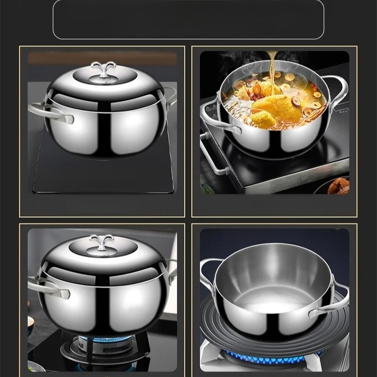 หม้อรูปแอปเปิ้ลสแตนเลสหนาพิเศษ ใช้กับเปลวไฟและเตาแม่เหล็กไฟฟ้าได้