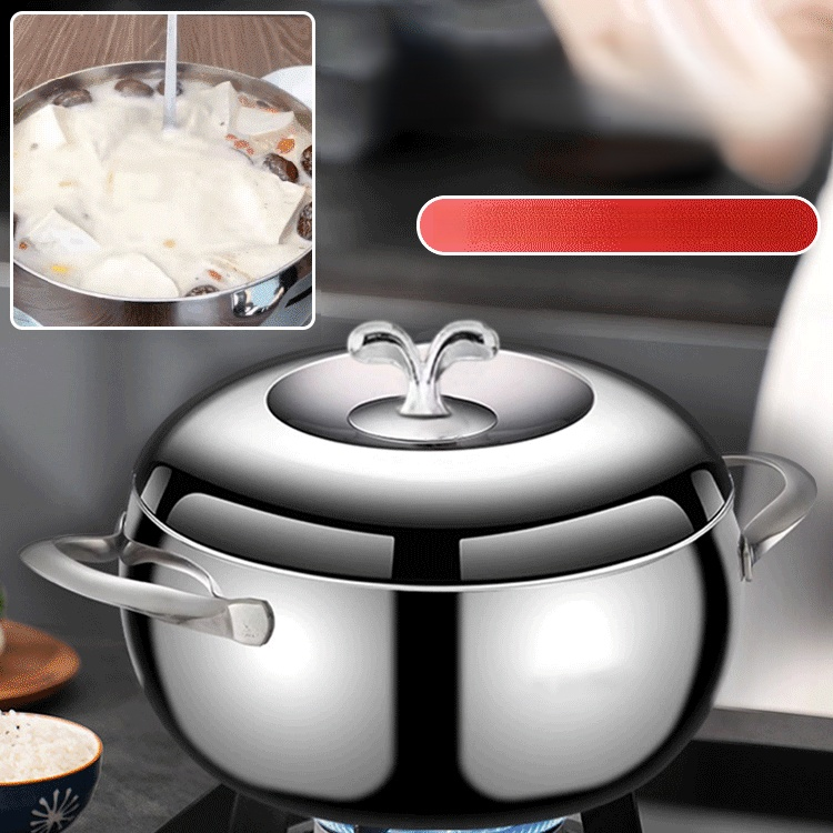 หม้อรูปแอปเปิ้ลสแตนเลสหนาพิเศษ ใช้กับเปลวไฟและเตาแม่เหล็กไฟฟ้าได้