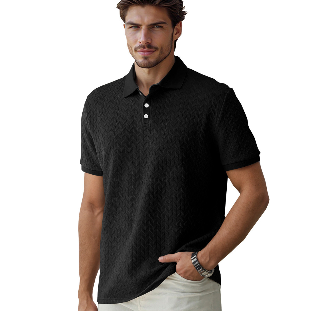Summer Men's Heavy Jacquard Design Simple Casual Business Loose Polo Short Sleeve