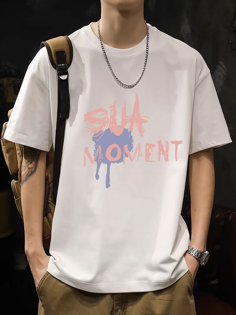 2025 New Korean Style Men's T-Shirt – 200G Premium Cotton Short Sleeve (White)