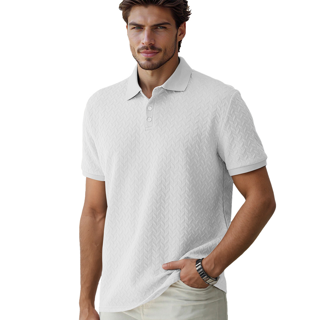 Summer Men's Heavy Jacquard Design Simple Casual Business Loose Polo Short Sleeve