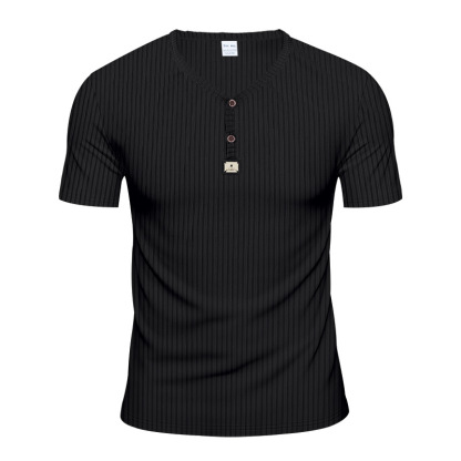 Jacquard Ribbed Henley Shirt – Luxury Breathable Men’s Top