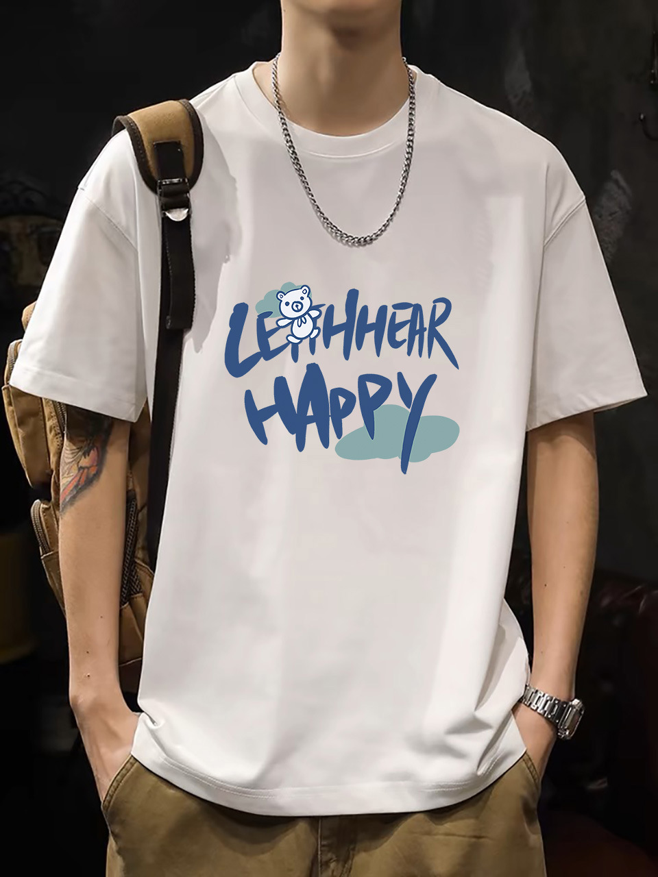 2025 New Korean Style Men's T-Shirt – 200G Premium Cotton Short Sleeve (White)