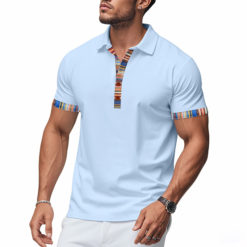 Cross-Border Amazon Independent Station European and American Summer New Short Sleeve Polo Shirt V-Neck Printed Men's Casual Polo T-Shirt