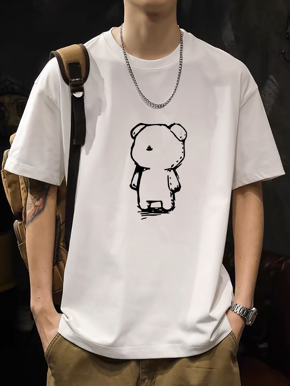 2025 New Korean Style Men's T-Shirt – 200G Premium Cotton Short Sleeve (White)