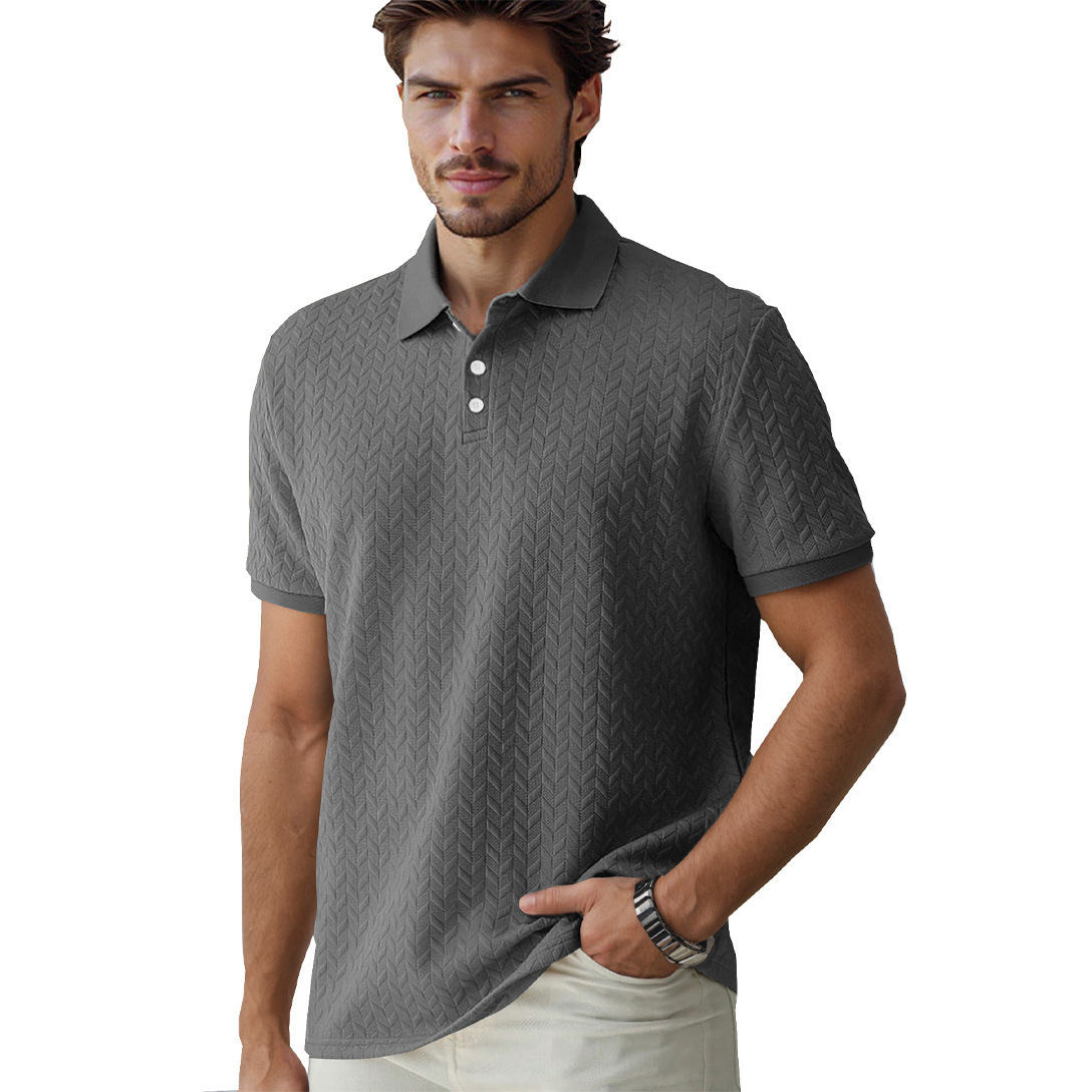 Summer Men's Heavy Jacquard Design Simple Casual Business Loose Polo Short Sleeve