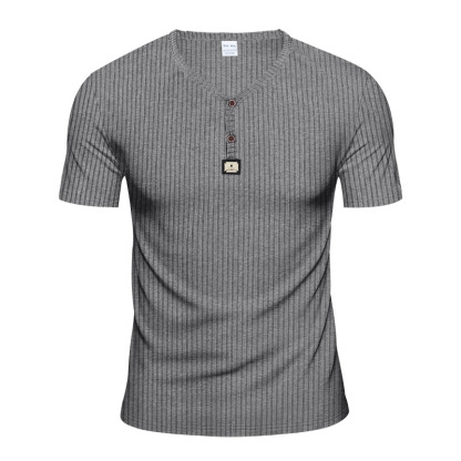 Jacquard Ribbed Henley Shirt – Luxury Breathable Men’s Top