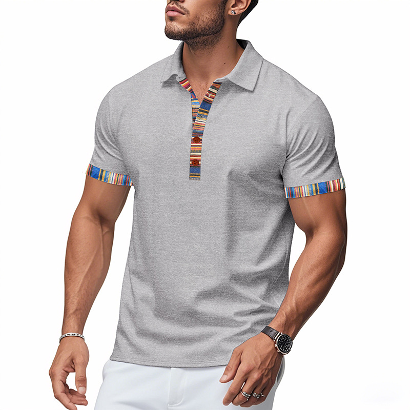 Cross-Border Amazon Independent Station European and American Summer New Short Sleeve Polo Shirt V-Neck Printed Men's Casual Polo T-Shirt
