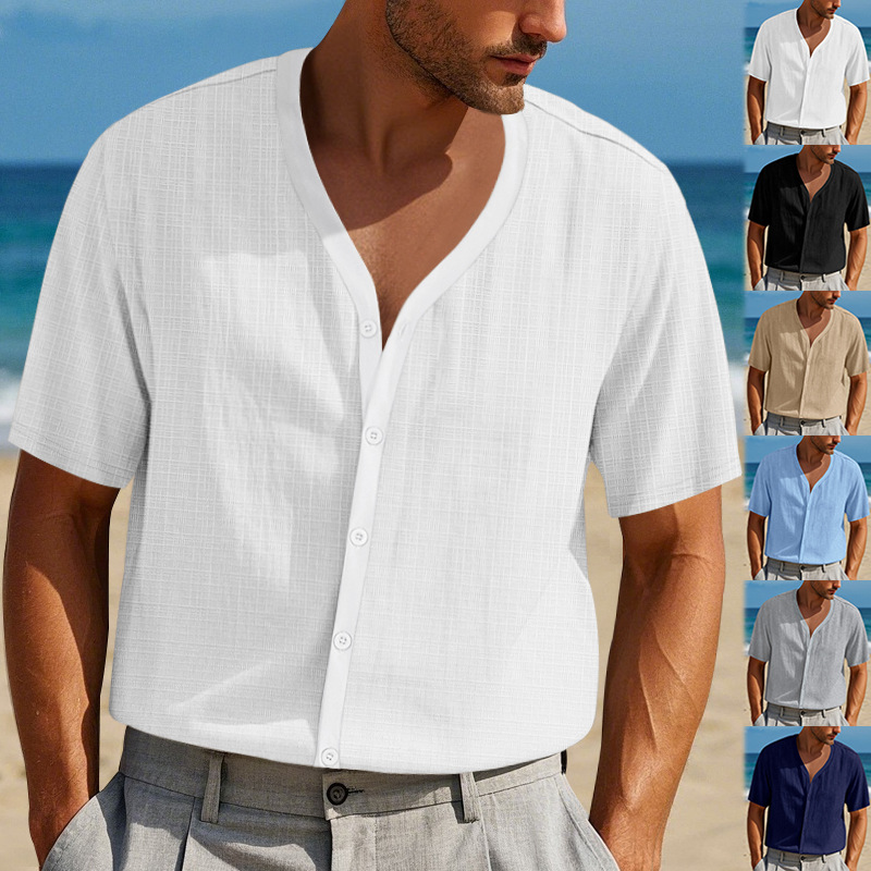 Men's Summer Linen-Like Short Sleeve Button Cardigan – Breathable & Loose Fit