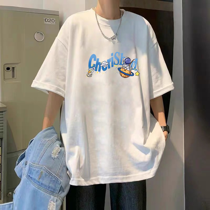 Hot Selling Men's T-Shirt Summer High Street Trendy Brand Letter Print Short Sleeve T-Shirt Men's Pure Cotton Half Sleeve Top Base Shirt